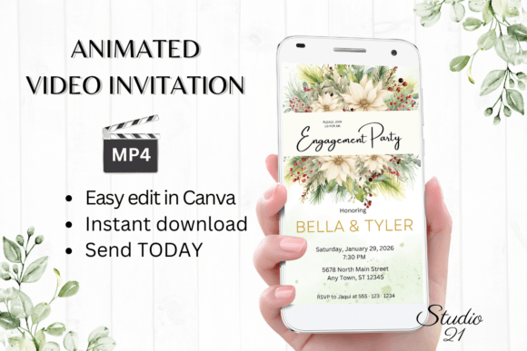 Christmas Engagement Party Invite W1176: Festive Digital Invitations