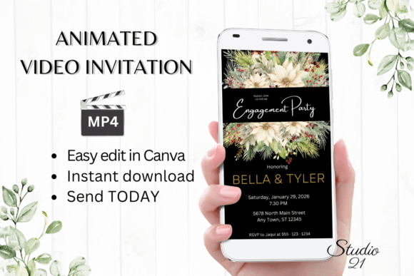 Christmas Engagement Party Invite W1177: Animated Elegance