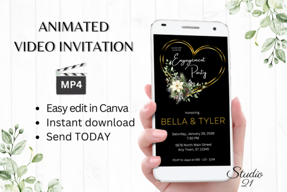 Christmas Engagement Party Invite W1179: Festive & Modern