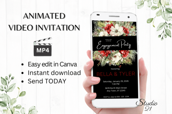 Christmas Engagement Party Invite W1187: Festive & Animated