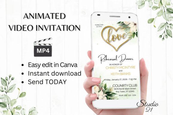 Christmas Rehearsal Dinner Invite W7170: Festive Elegance