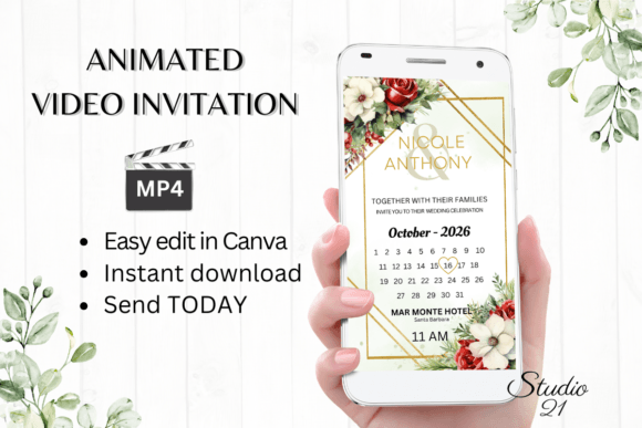 Christmas Wedding Invitation W8184B: A Festive Digital Template