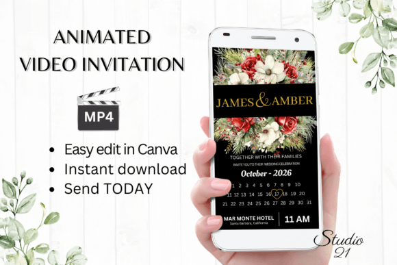 Christmas Wedding Invitation W8187B: A Festive Digital Template