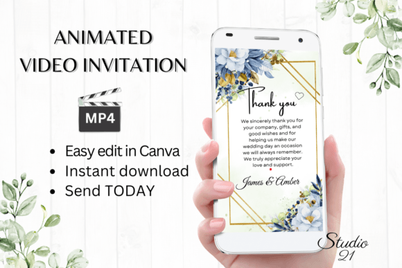 Digital Wedding Thank You W9144TU: Modern Elegance in Motion