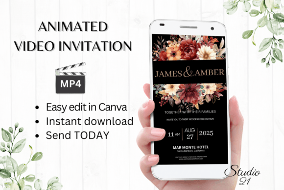 Fall Wedding Invitation W8157: A Digital Template for Autumn Nuptials