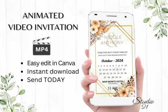Fall Wedding Invitation W8164B: Effortless Elegance for Your Autumn Celebration