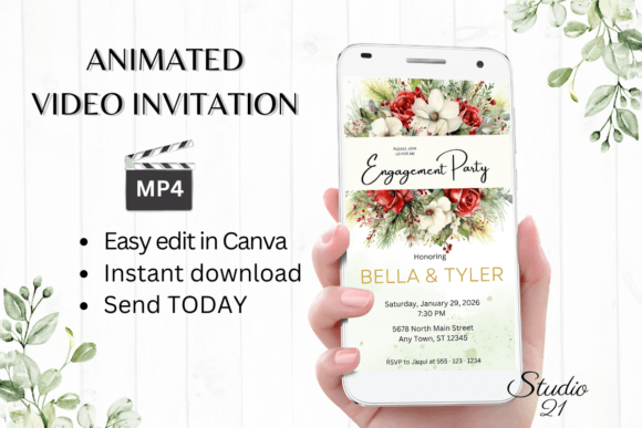 Festive Charm: The Christmas Engagement Party Invite W1186